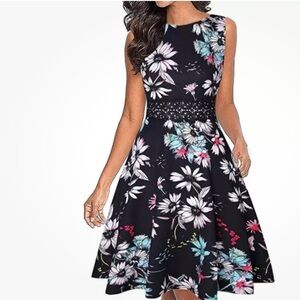 NWT OWIN Floral Lace Flare Swing Casual Women’s Party Cocktail Black Dress XL